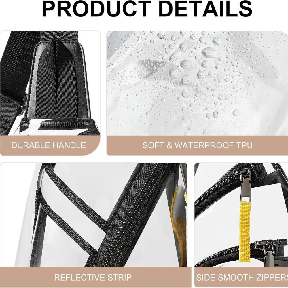 Clear Stadium Bag Unisex TPU Waterproof Crossbody with Adjustable Strap - Picture 6 of 8